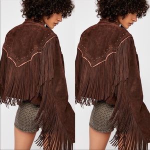 Free People Wild Skies Fringe Suede Western Jacket